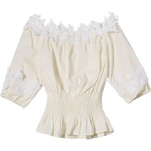 Style Mafia Blouse Womens M White Off-The-Shoulder Lace Smocked KL674 Boho Top